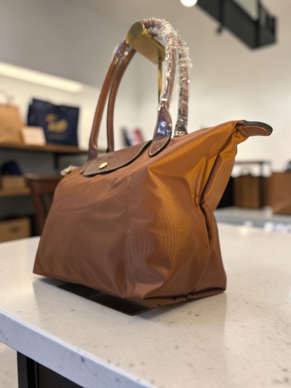 SALE!! New Foldable Cognac Colored Medium Tote in Nylon NWT - Picture 3 of 5